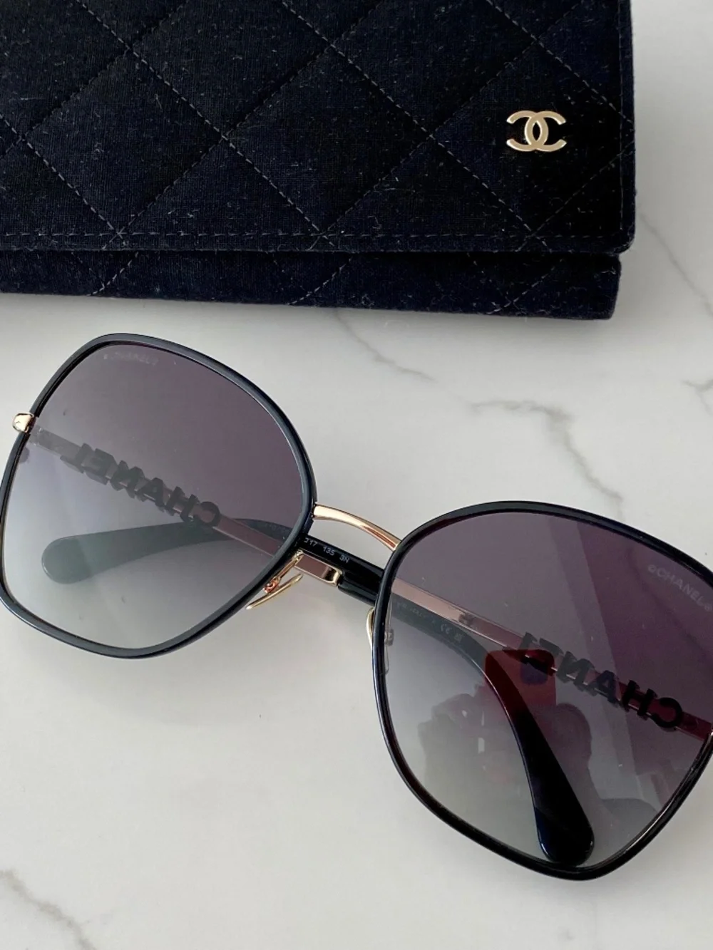 Authentic CHANEL 4283 Butterfly Gold & Black Metal Sunglasses - Gray Gradient 58
